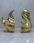 Vintage Brass Swan Bookends- A Pair