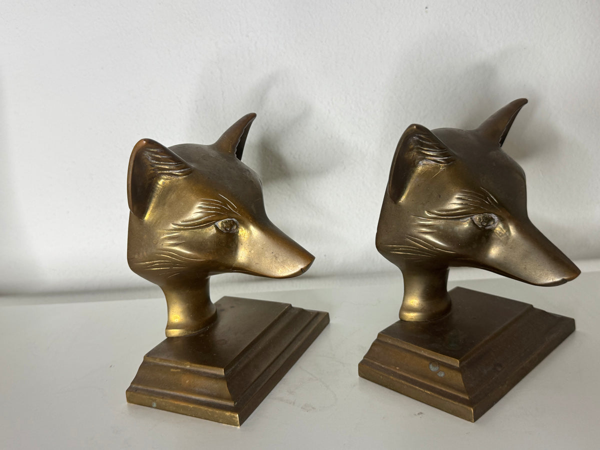Vintage Brass Fox Head Bookends