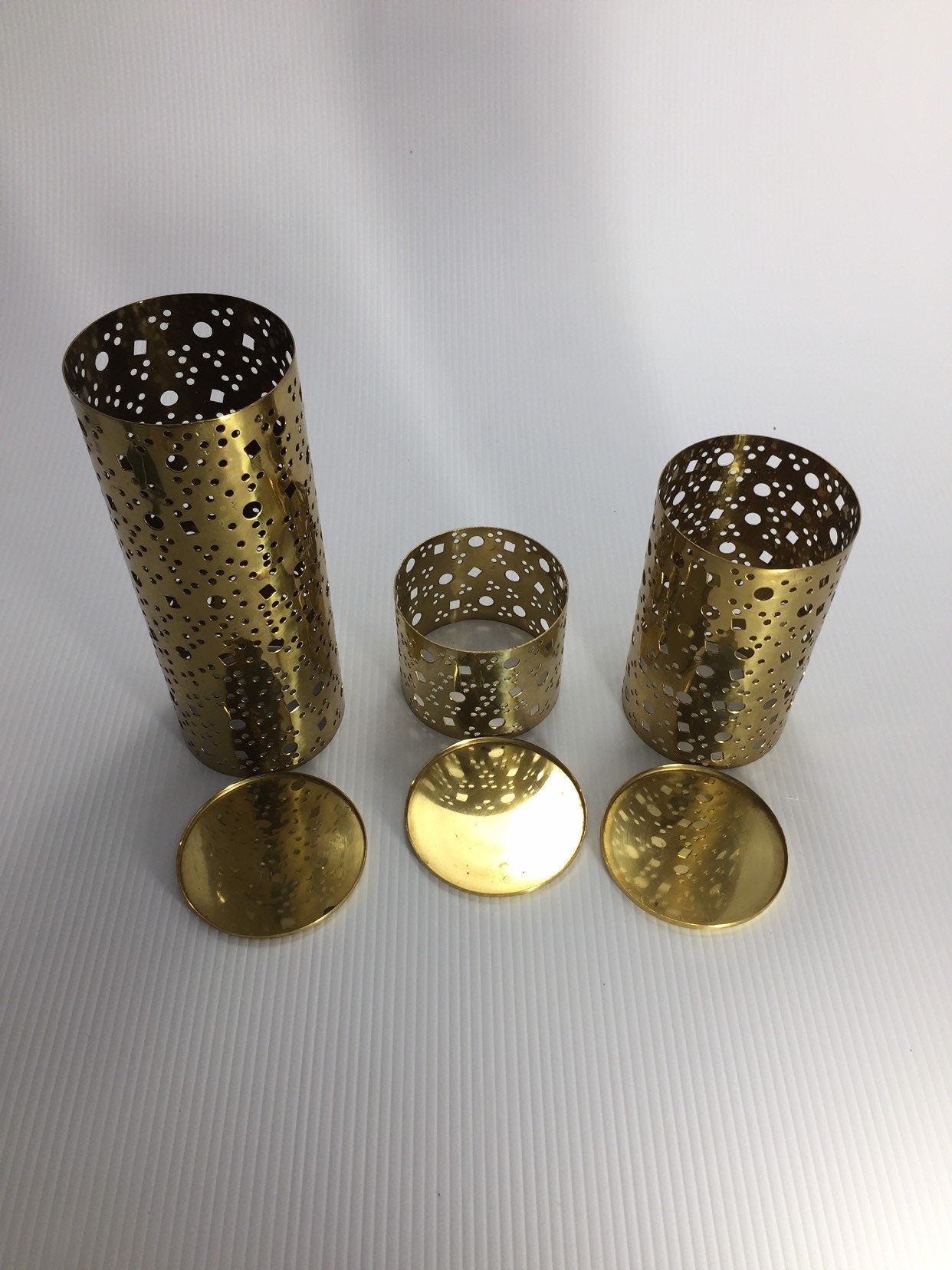 Brass Trio Cutout Candleholder Set