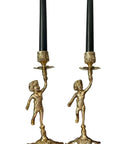Vintage Brass Cherub Candlestick Holders