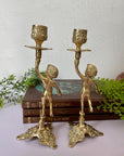 Vintage Brass Cherub Candlestick Holders