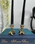 Vintage Brass Small Frog Candlestick Holders