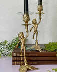 Vintage Brass Cherub Candlestick Holders