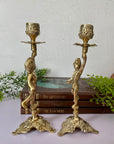 Vintage Brass Cherub Candlestick Holders