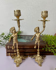 Vintage Brass Cherub Candlestick Holders