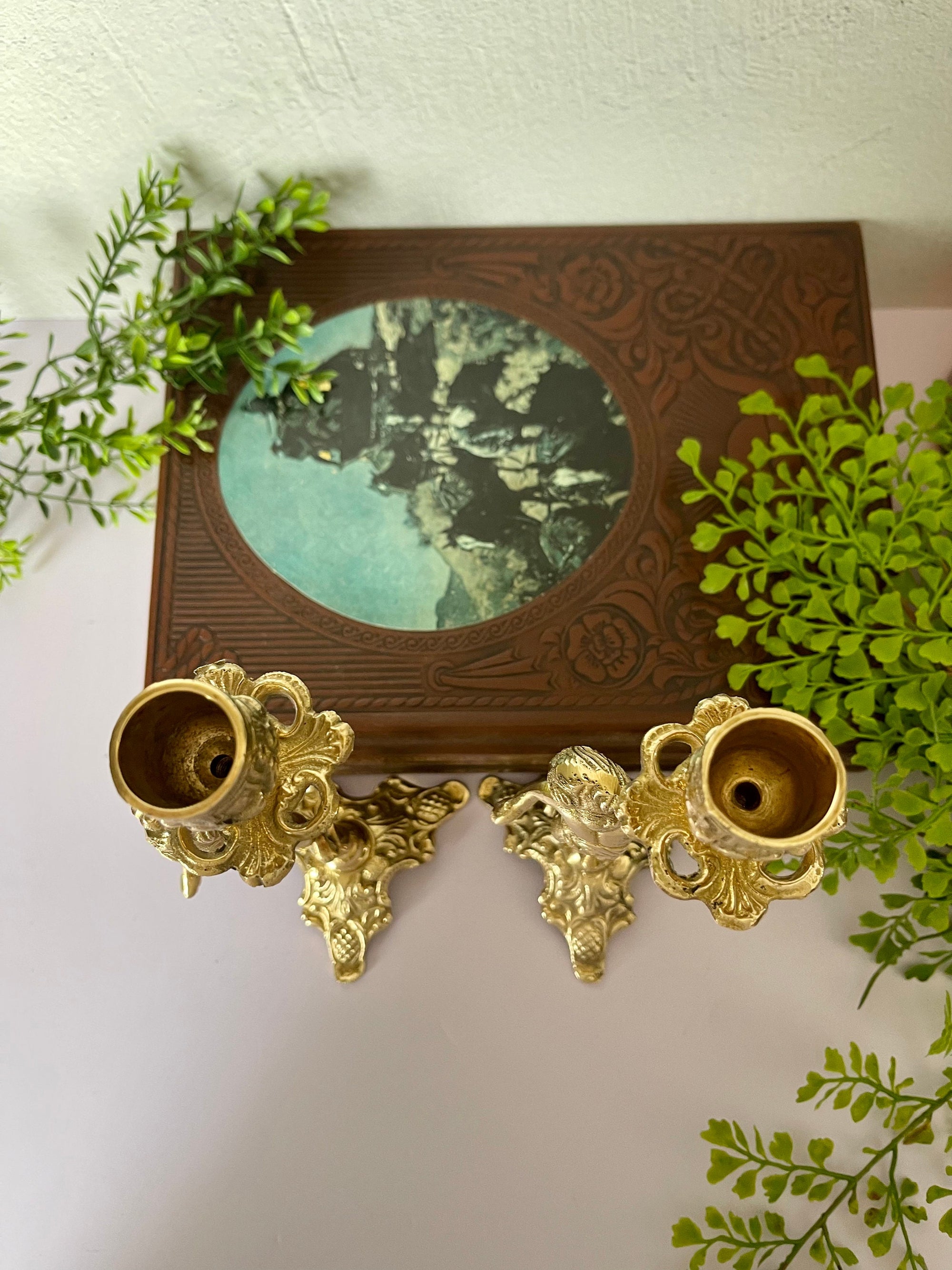 Vintage Brass Cherub Candlestick Holders
