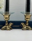 Vintage Brass Small Frog Candlestick Holders