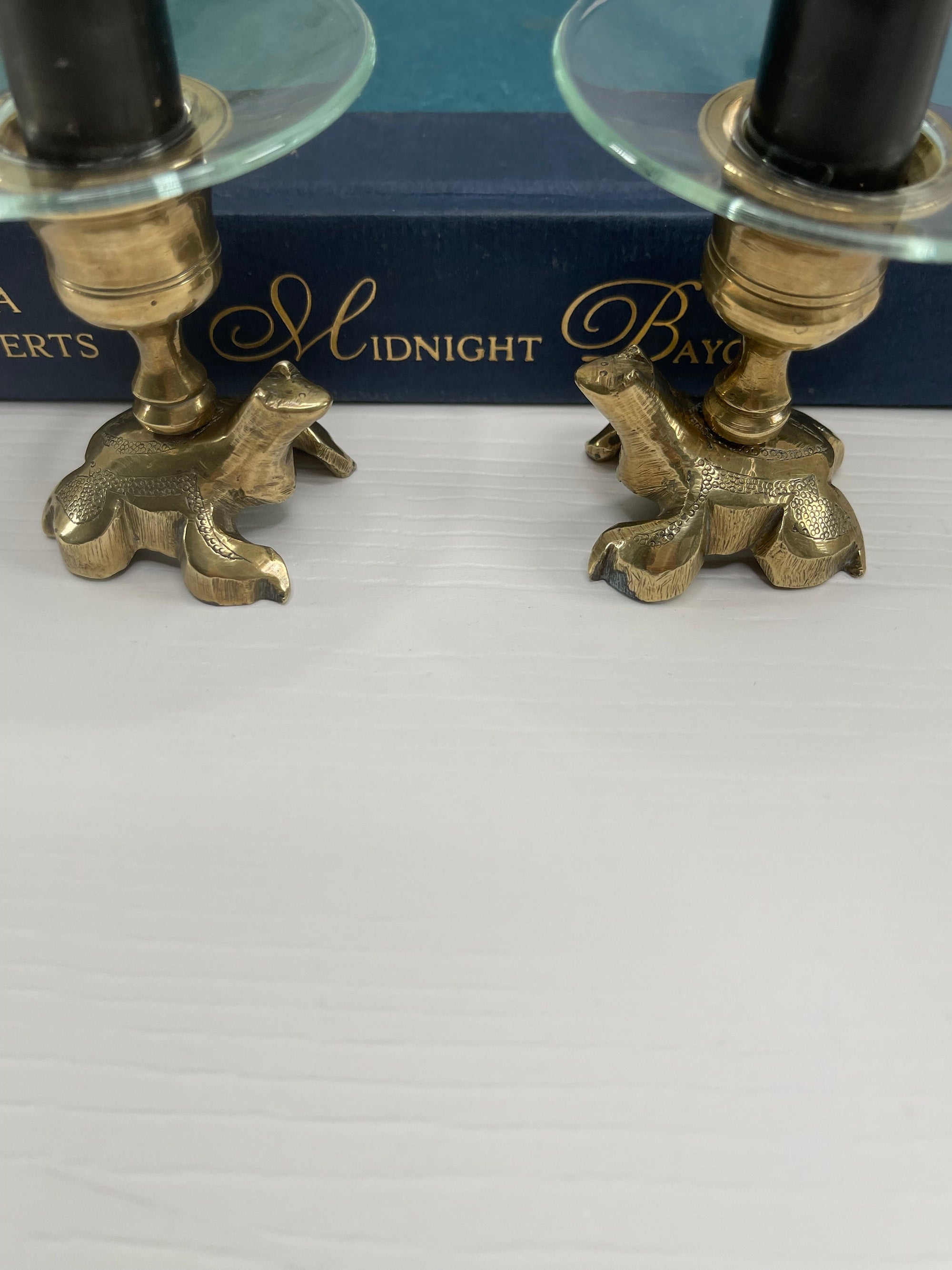 Vintage Brass Small Frog Candlestick Holders