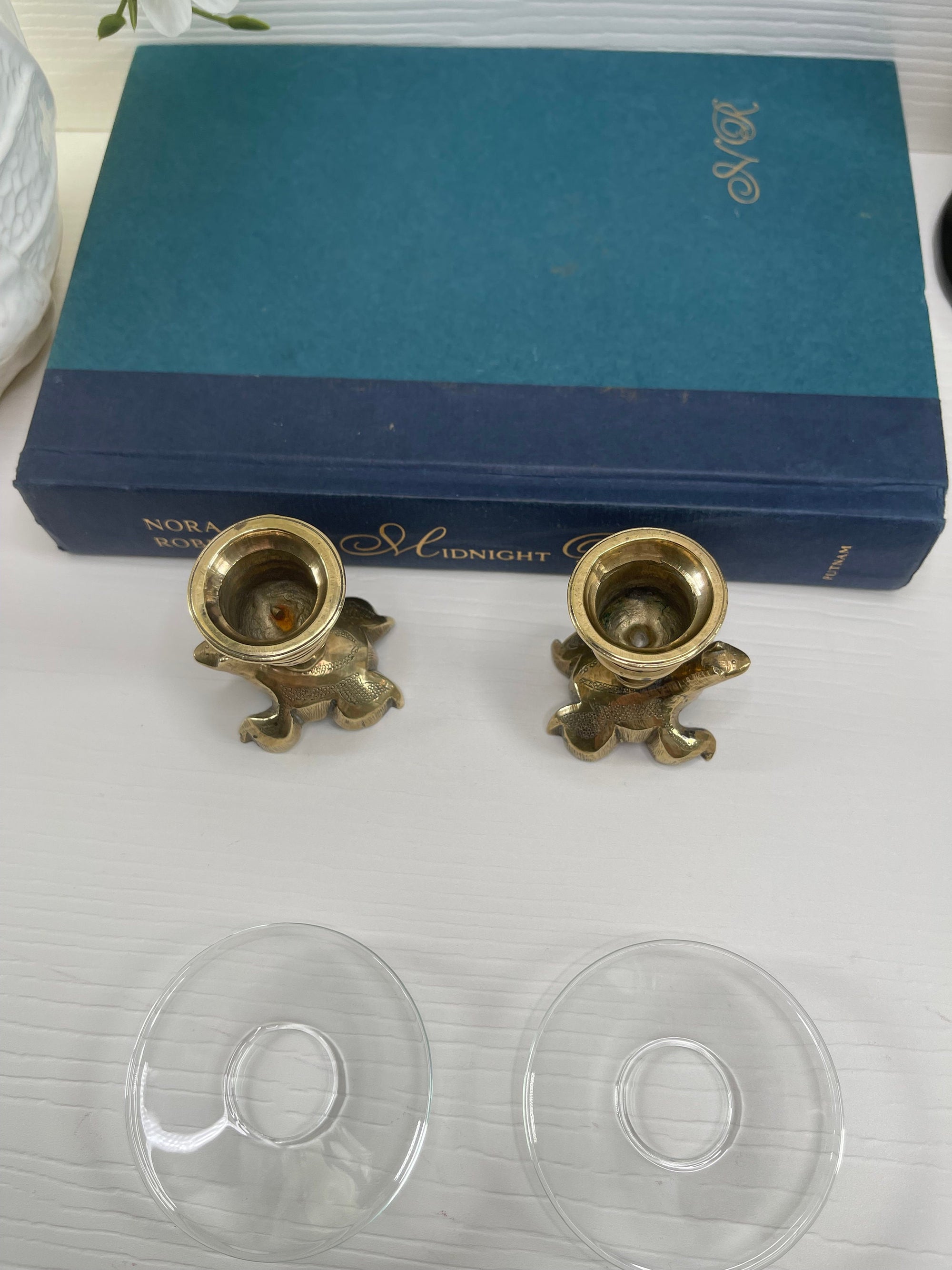 Vintage Brass Small Frog Candlestick Holders