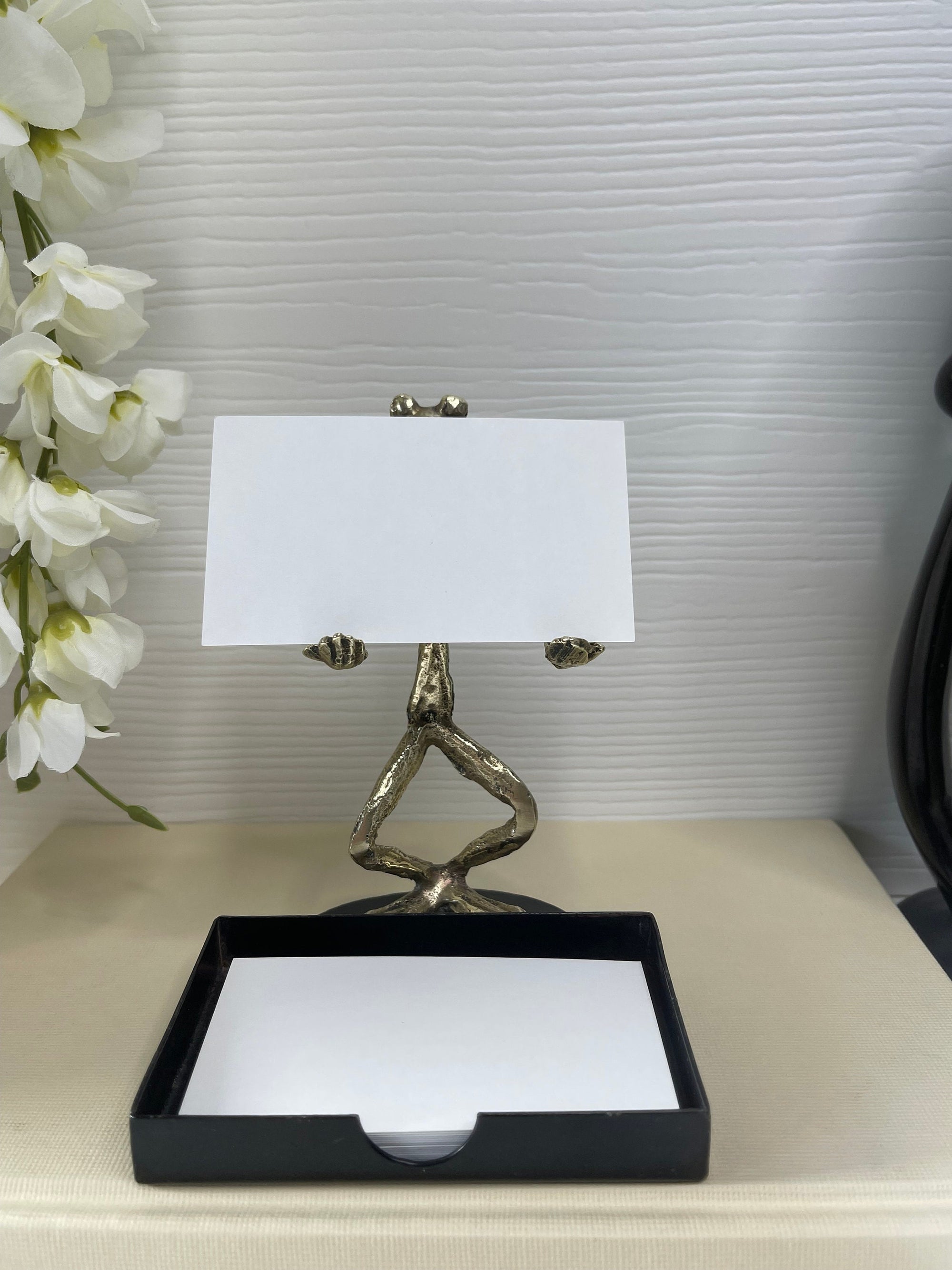 Vintage Brass Butler Frog with Metal Business Card Holder or Trinket Dish