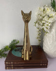 12 inch Tall Vintage Brass Hand Etched Cat