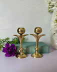 Vintage Brass Tulip Flower Candleholders