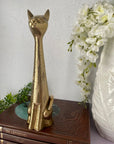 12 inch Tall Vintage Brass Hand Etched Cat