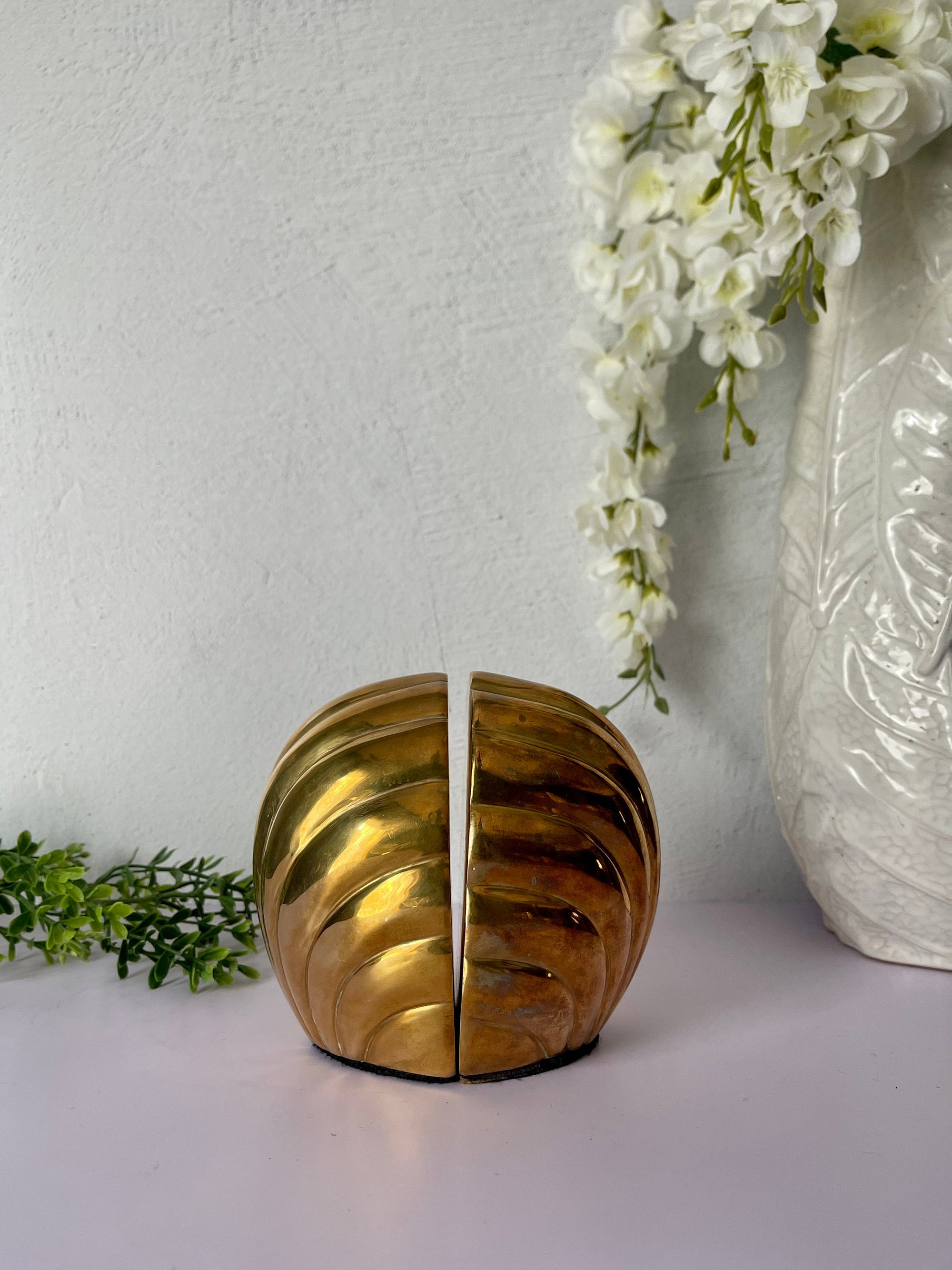 Vintage Brass Shell Bookends