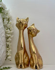 Tall Vintage Brass Smiling Cat Pair