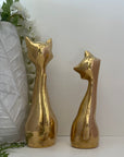 Tall Vintage Brass Smiling Cat Pair