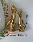 Tall Vintage Brass Smiling Cat Pair