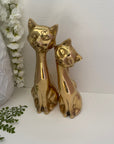 Tall Vintage Brass Smiling Cat Pair