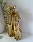 Tall Vintage Brass Smiling Cat Pair