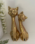 Tall Vintage Brass Smiling Cat Pair