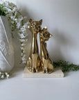 Tall Vintage Brass Smiling Cat Pair