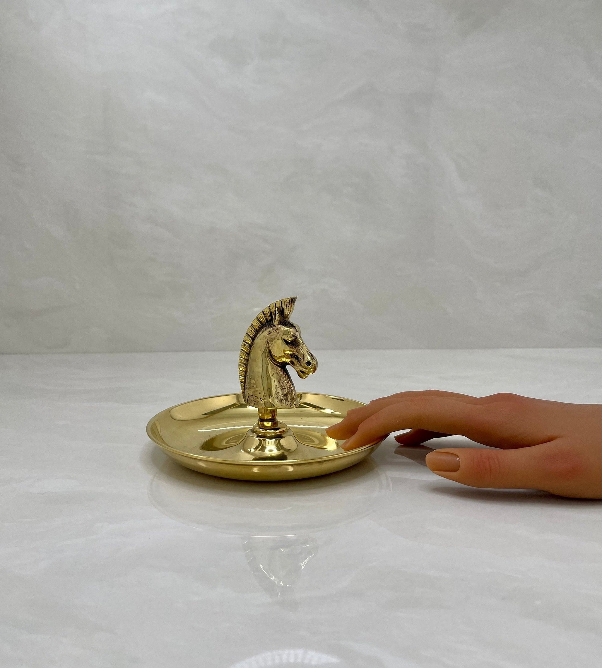 Vintage Brass Horse Head Trinket Dish – Equestrian Vanity or Desk Catchall