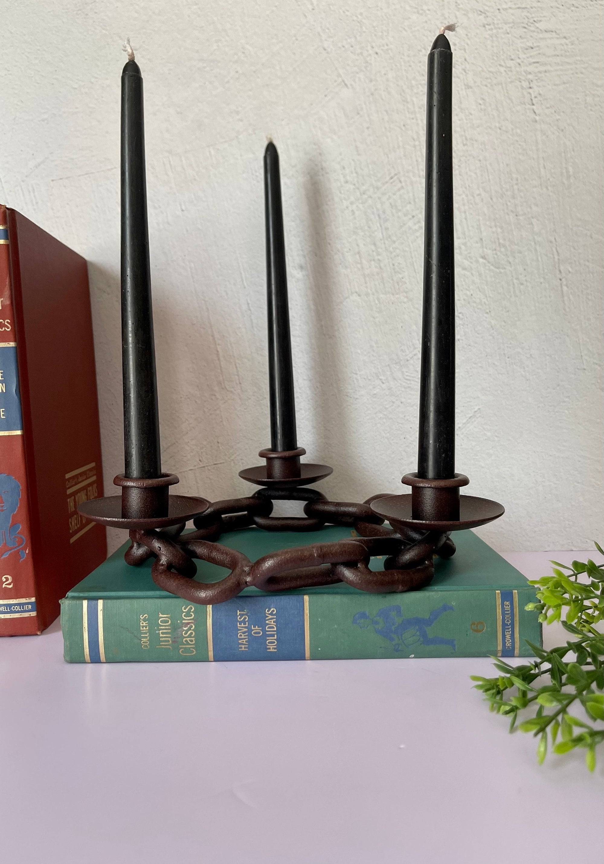 Metal Chain Link Three Light Candelabra