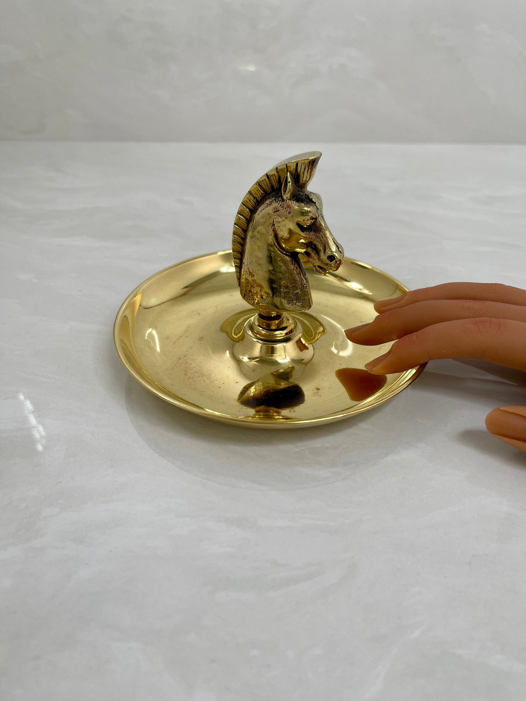 Vintage Brass Horse Head Trinket Dish – Equestrian Vanity or Desk Catchall