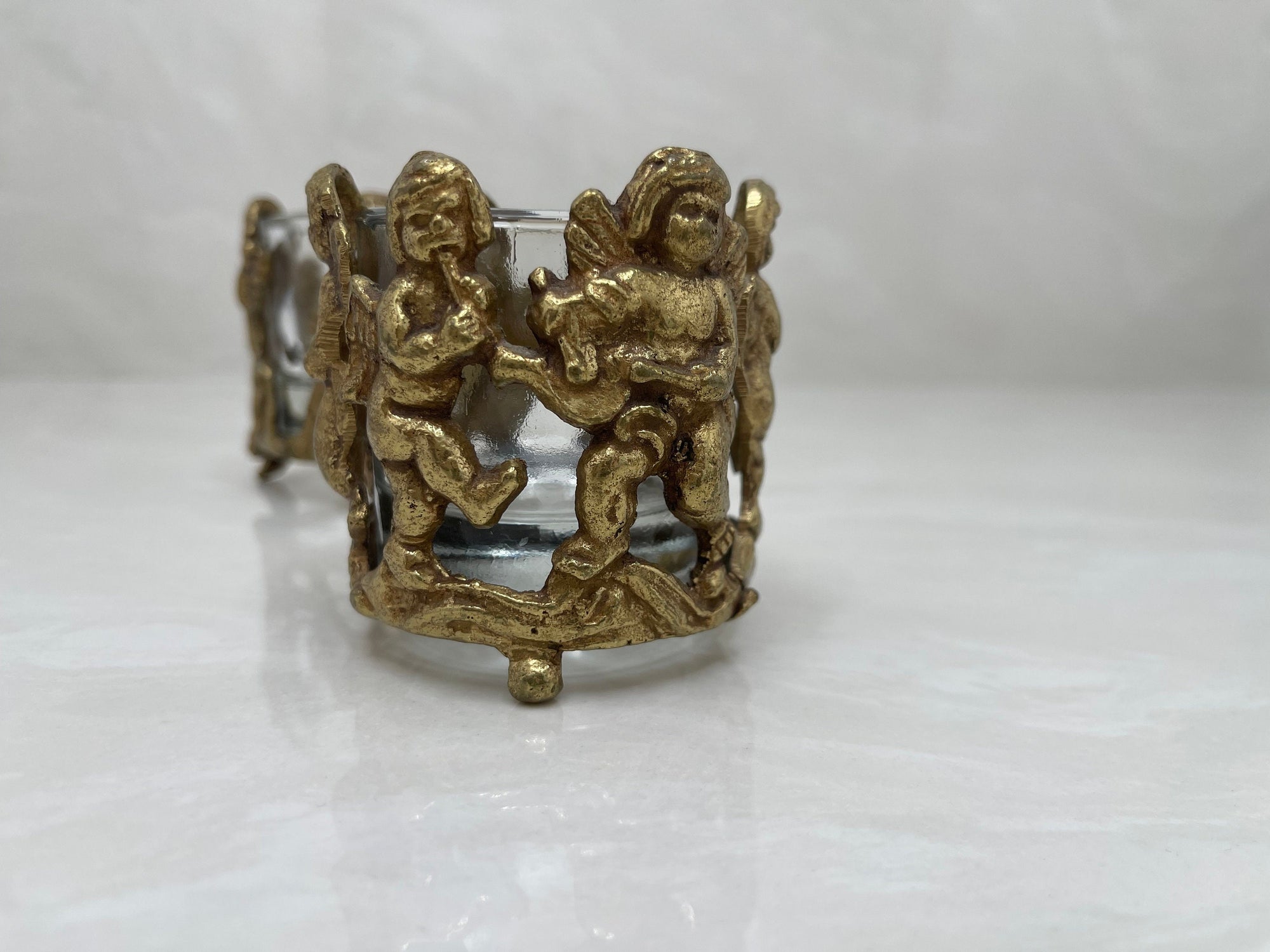 Vintage Brass Cherub Votive Candle Holders