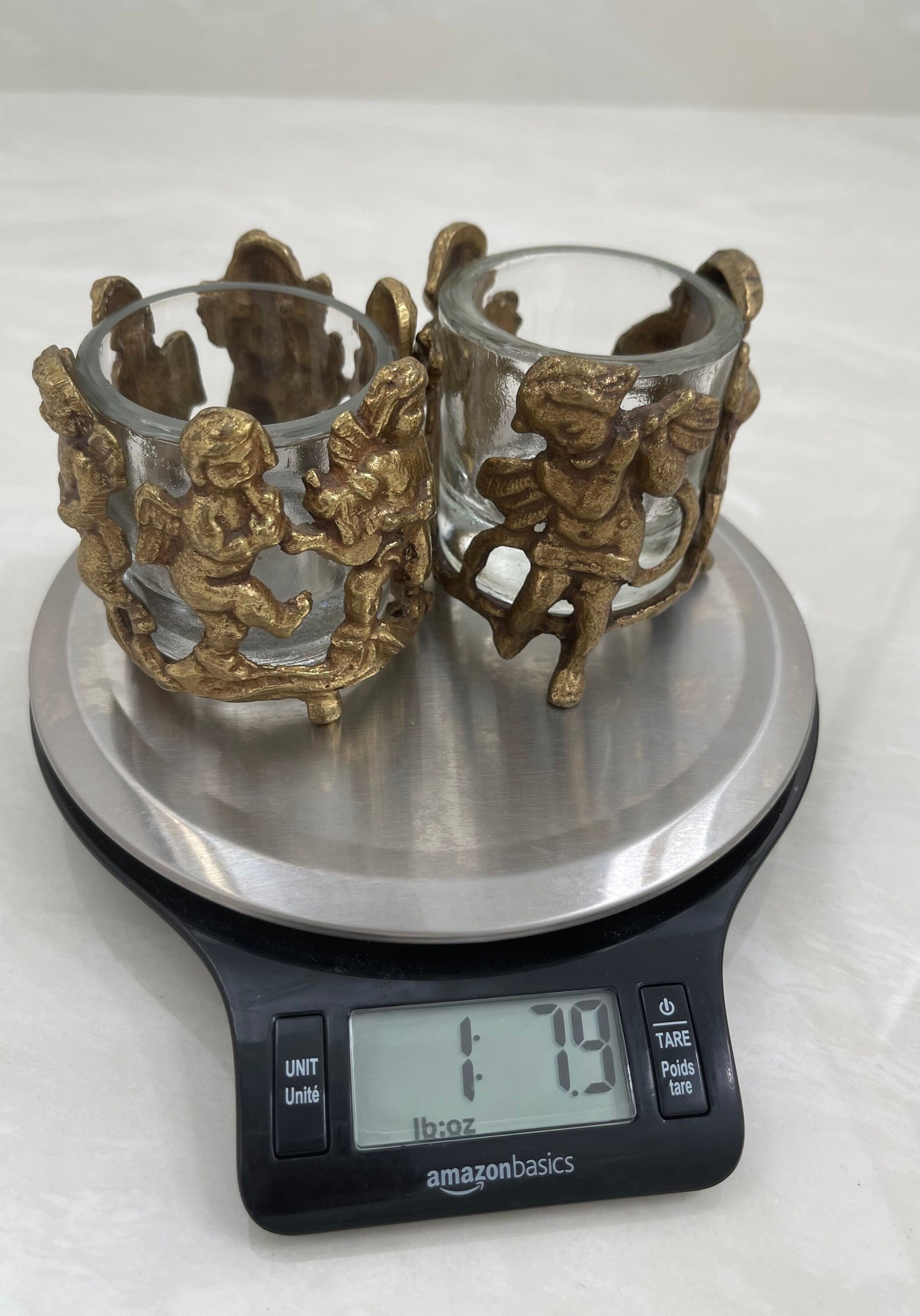 Vintage Brass Cherub Votive Candle Holders
