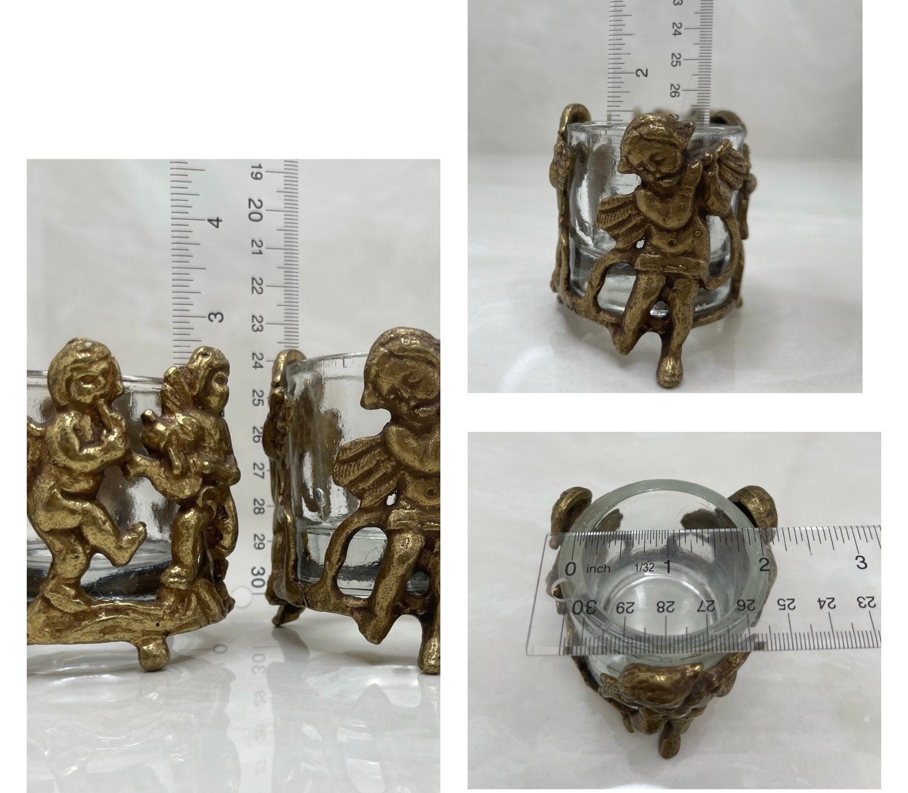 Vintage Brass Cherub Votive Candle Holders