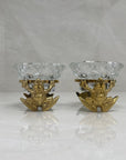 Vintage Brass Frog and Crystal Candle Holders