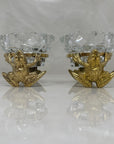 Vintage Brass Frog and Crystal Candle Holders