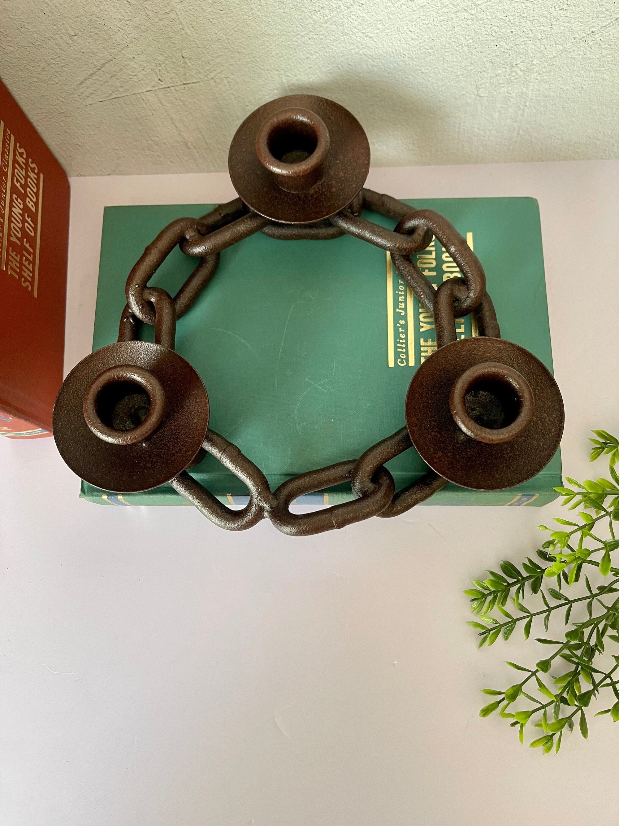 Metal Chain Link Three Light Candelabra