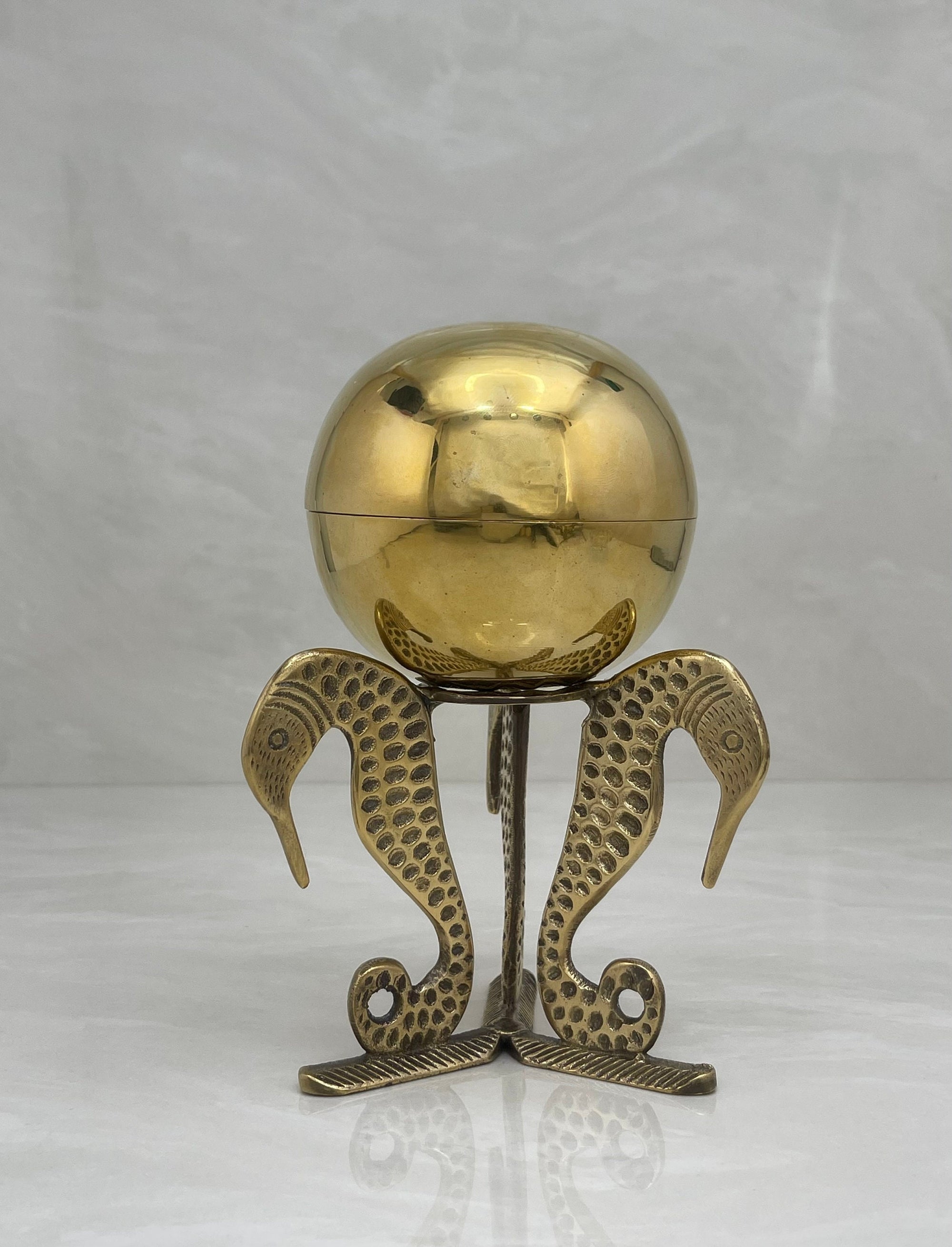 Brass Stash Ball on Seahorse Stand