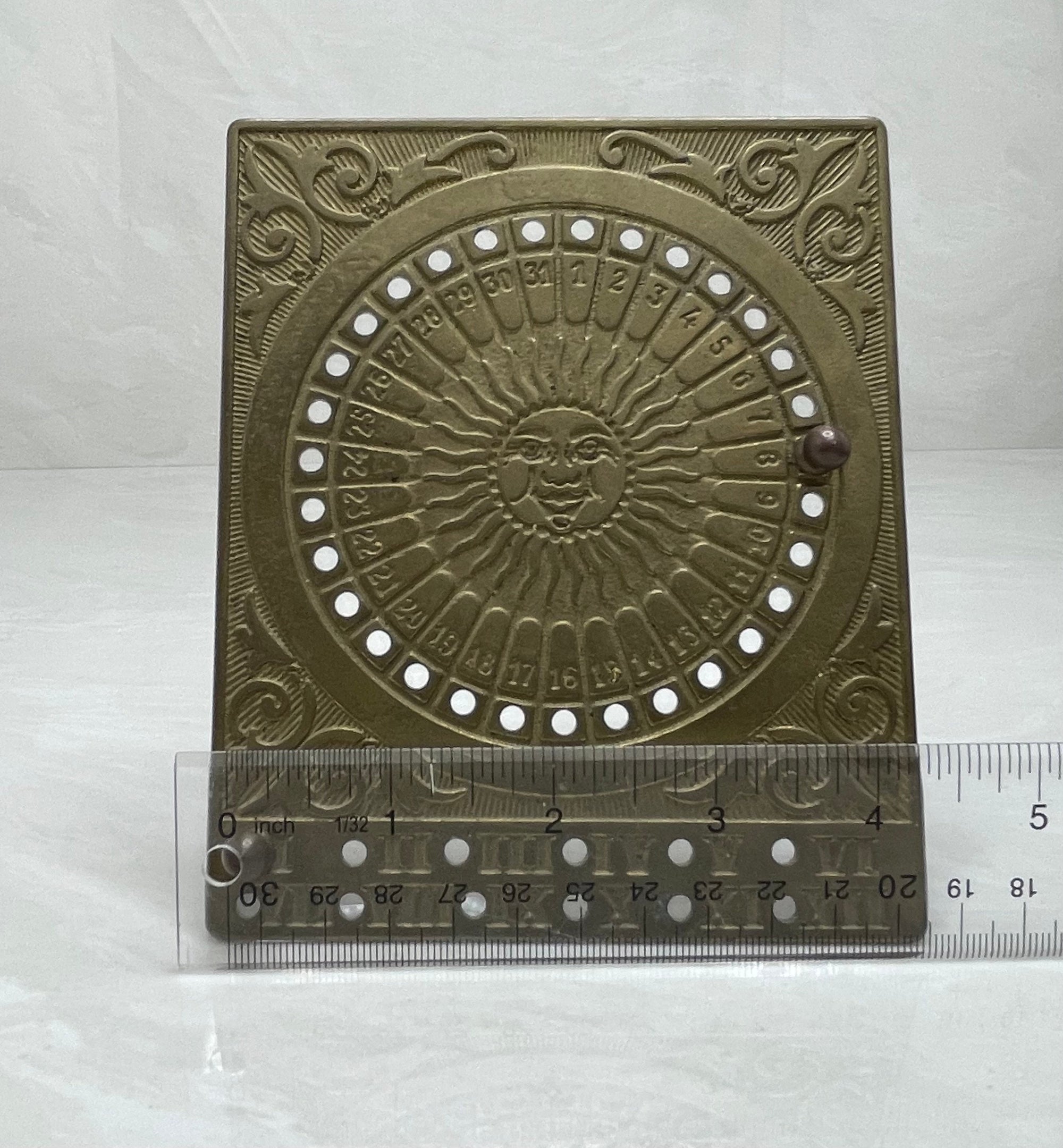 Vintage Brass Sundial Desk Calendar with Pegs