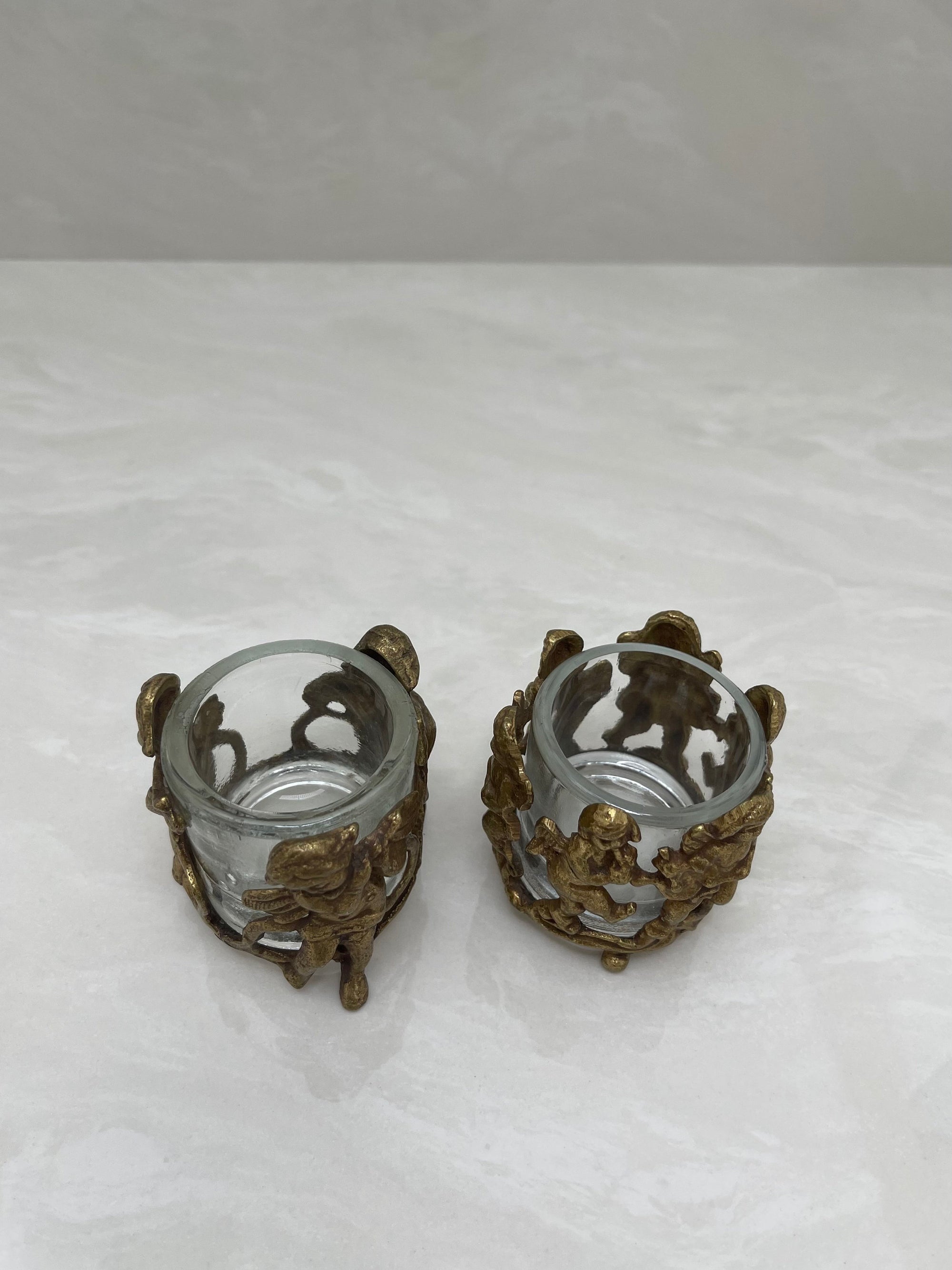 Vintage Brass Cherub Votive Candle Holders