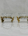 Vintage Brass Frog and Crystal Candle Holders