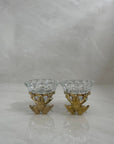 Vintage Brass Frog and Crystal Candle Holders