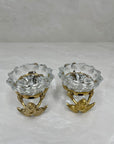 Vintage Brass Frog and Crystal Candle Holders