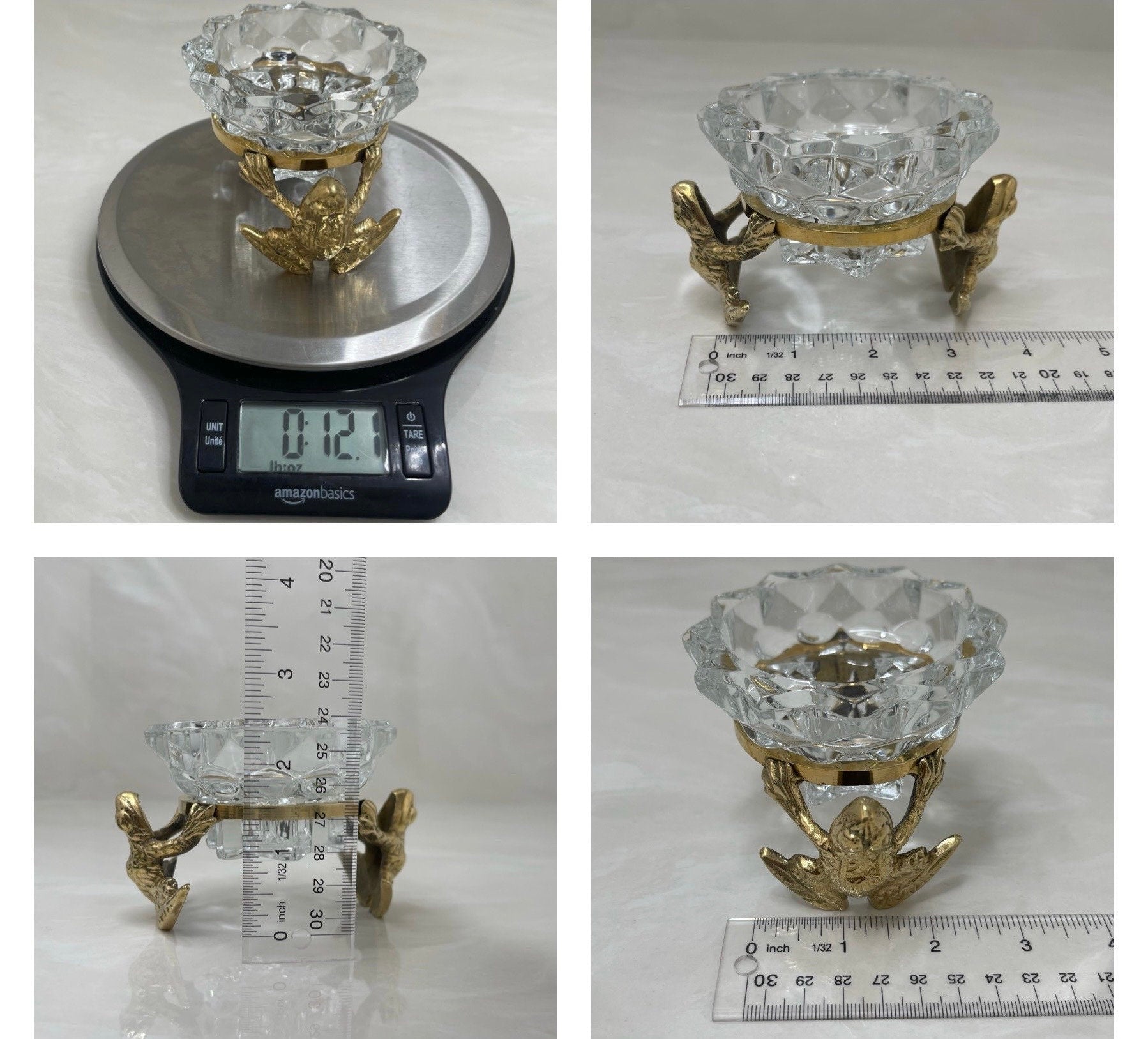 Vintage Brass Frog and Crystal Candle Holders