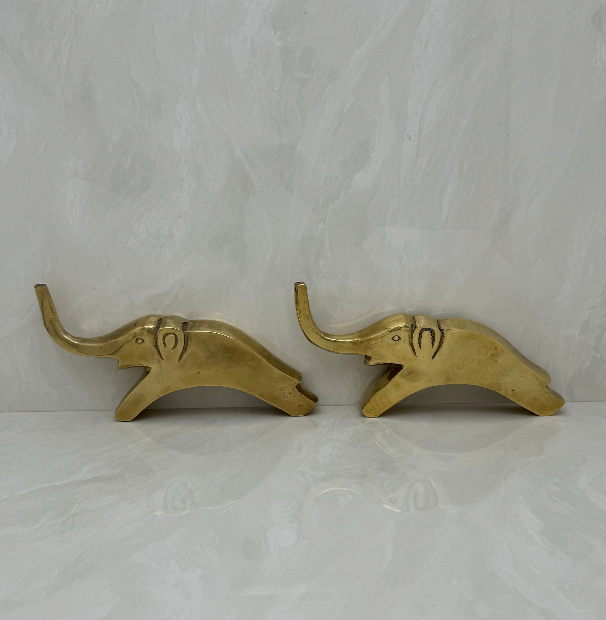 Vintage Brass Trunk Up Elephant Pair