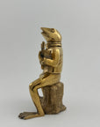 Melodic Croak: Brass Frog Guitarist Figurine Vintage Brass Frog on Stump Playing Guitar