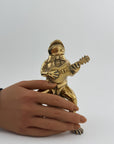 Melodic Croak: Brass Frog Guitarist Figurine Vintage Brass Frog on Stump Playing Guitar