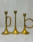 Vintage Brass Silvestri Horn Candleholders-Three Piece Set