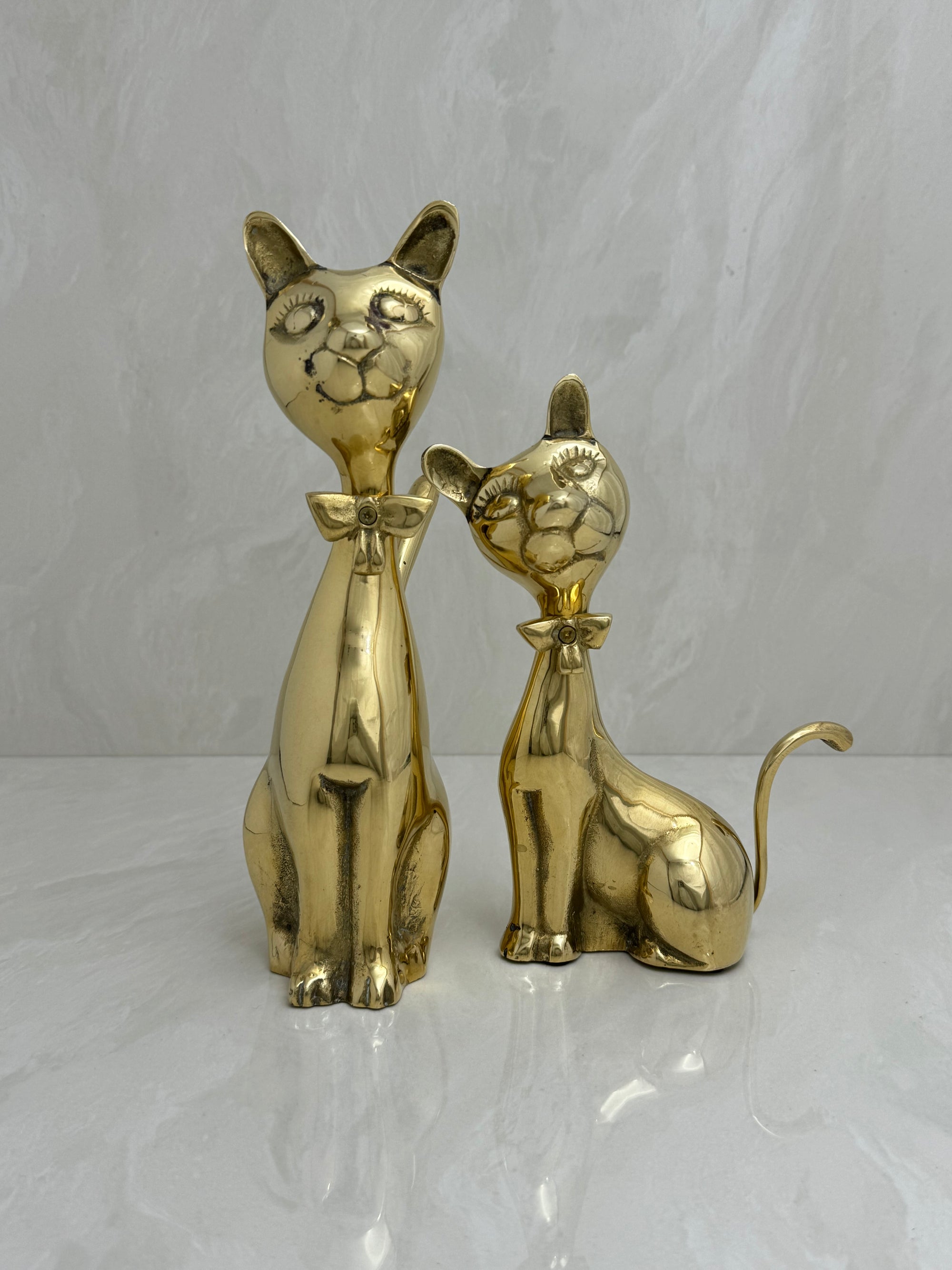 Vintage Brass Cats with Bow tie-A Pair