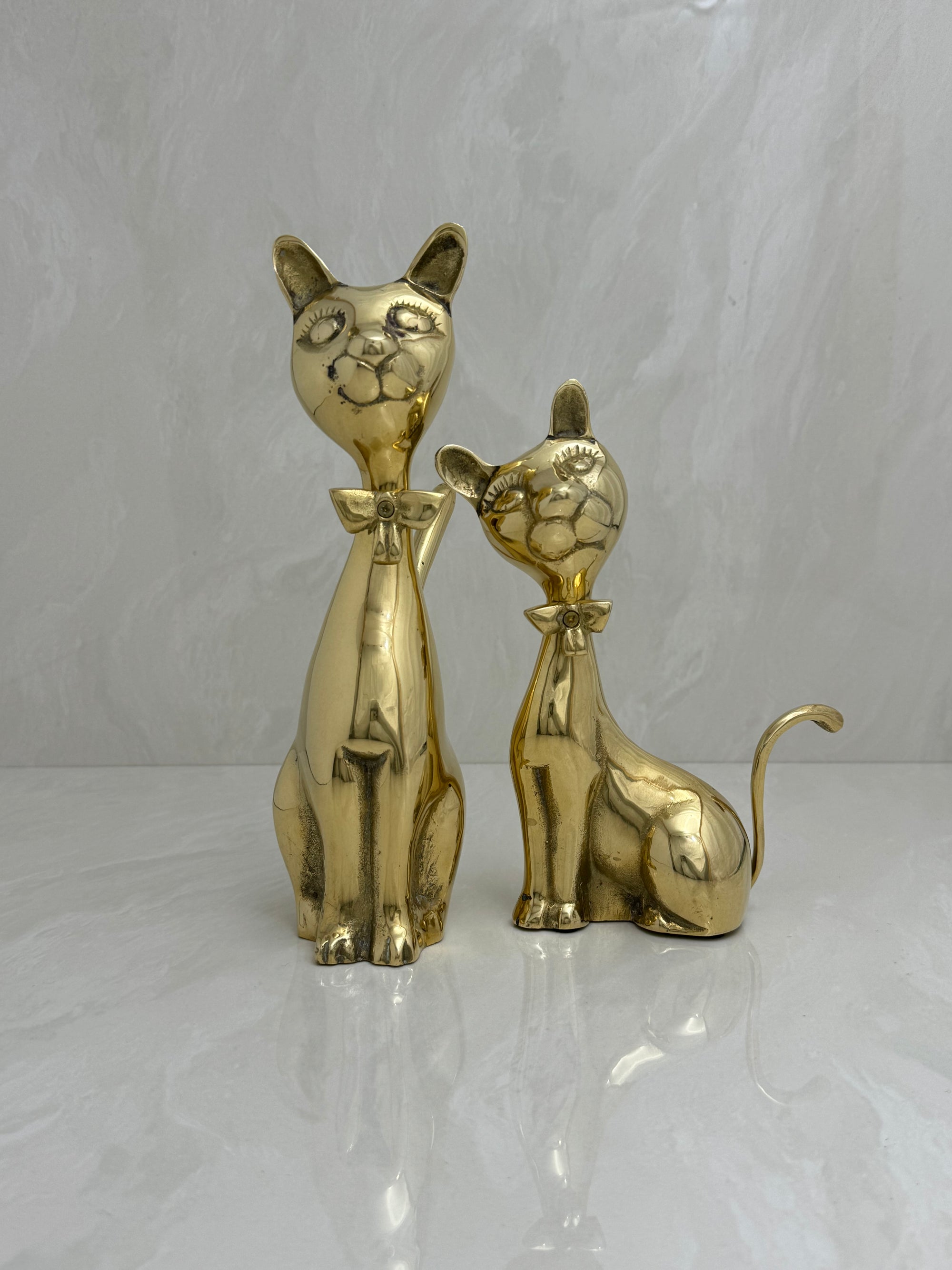 Vintage Brass Cats with Bow tie-A Pair