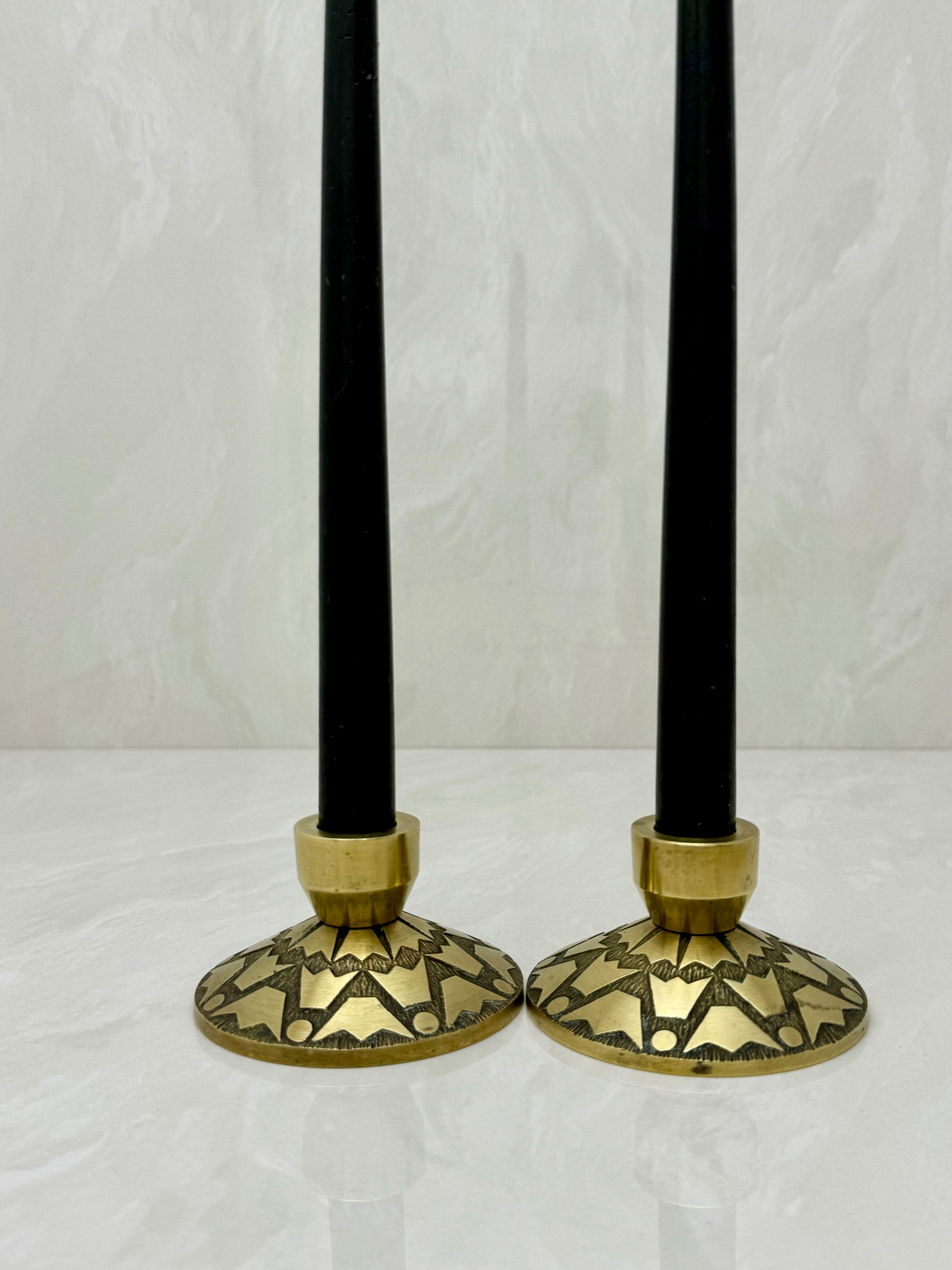 Vintage Brass Candlestick Holders with Crown Motifs - Inspired by Nordisk Malm