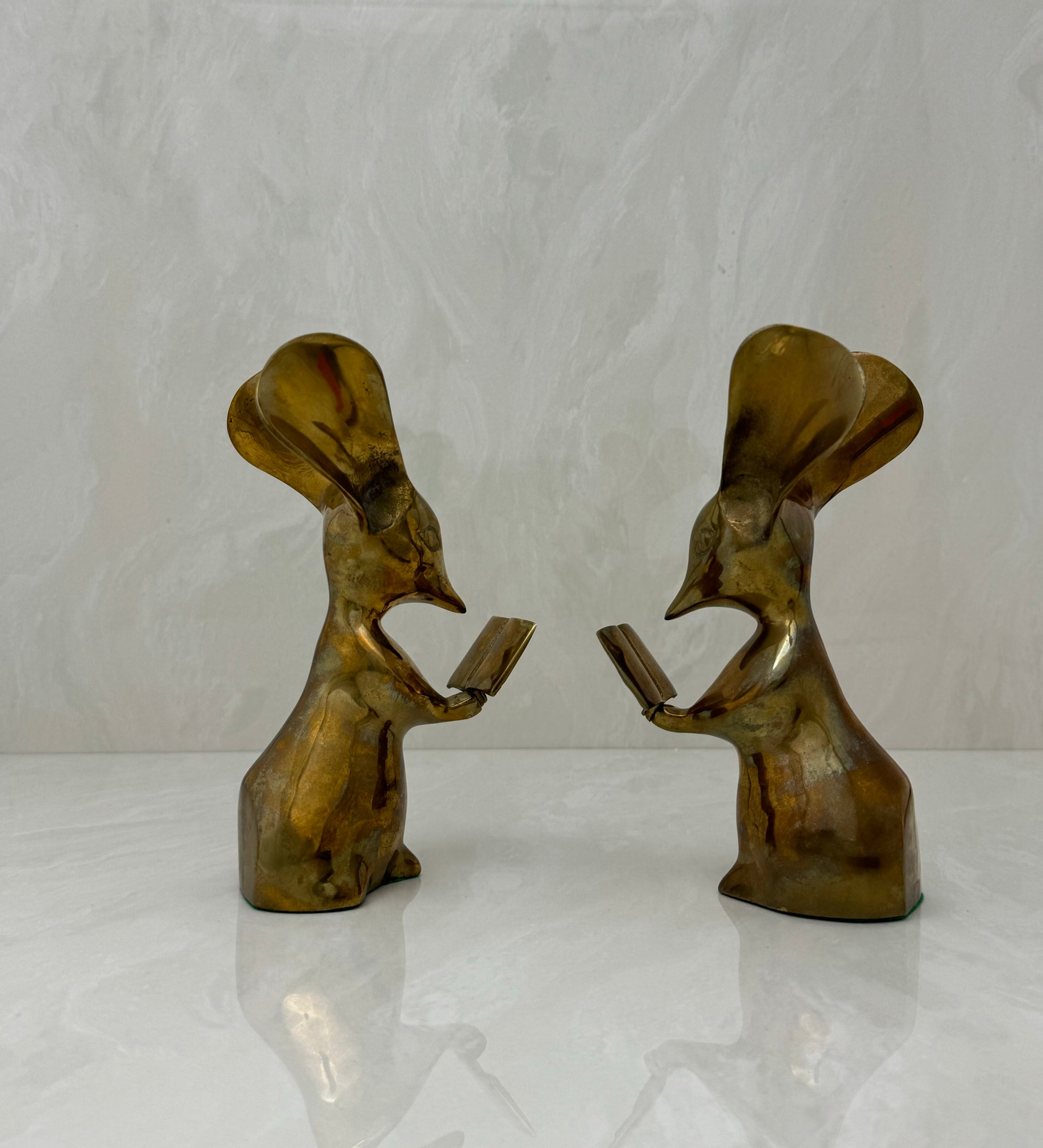 Vintage Brass Reading Mice Bookends-A Pair