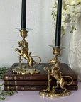 Vintage/Antique Brass Lion Candleholders- A Pair